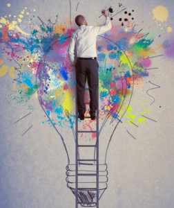 man on idea ladder